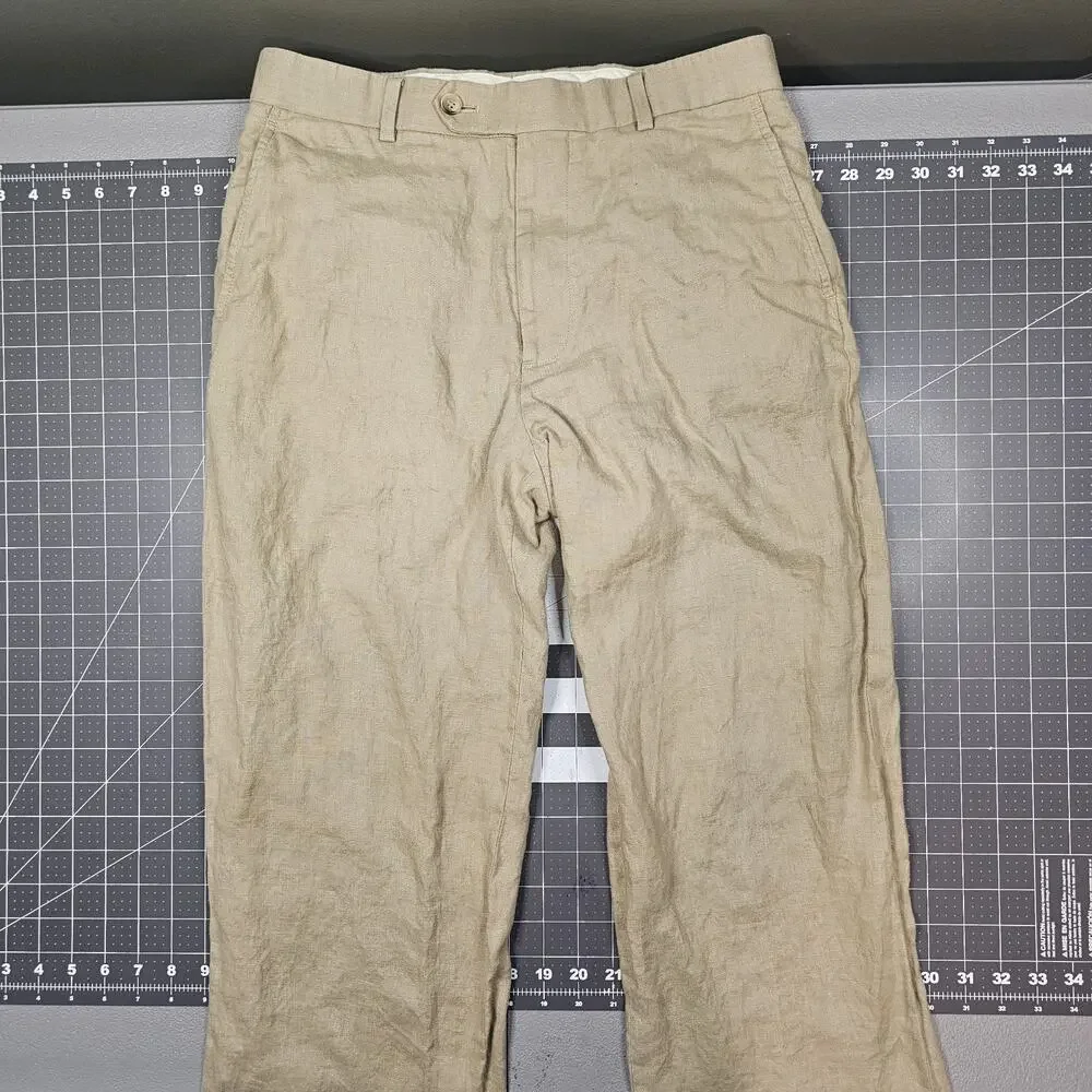 Brooks Brothers Linen Pants 30x28 Tan Khaki Straight Chinos Preppy Trousers Read